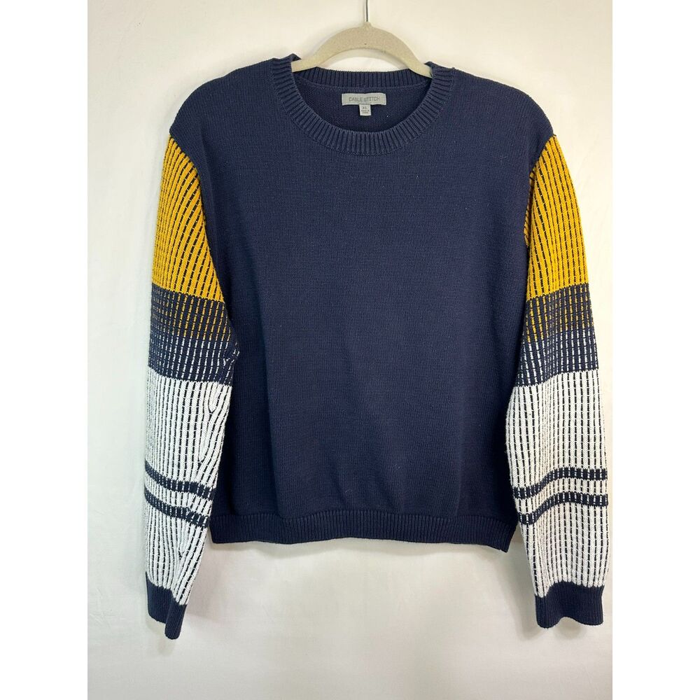 Cable Stitch Women's Cotton Cable Knit Pullover Contrast Sleeves Size XL